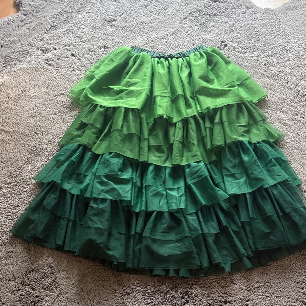 Girls Green Ombre Tiered Ruffle Skirt with Elastic Waistband
